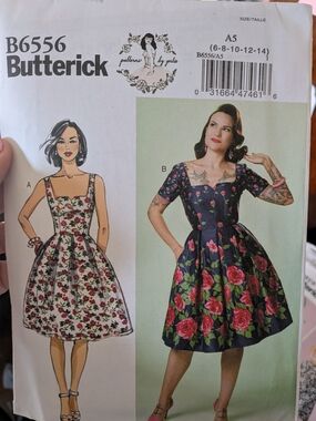 Butterick Floral Fit-and-Flare Dress with Pink Roses Sewing Pattern Gertie Uncut